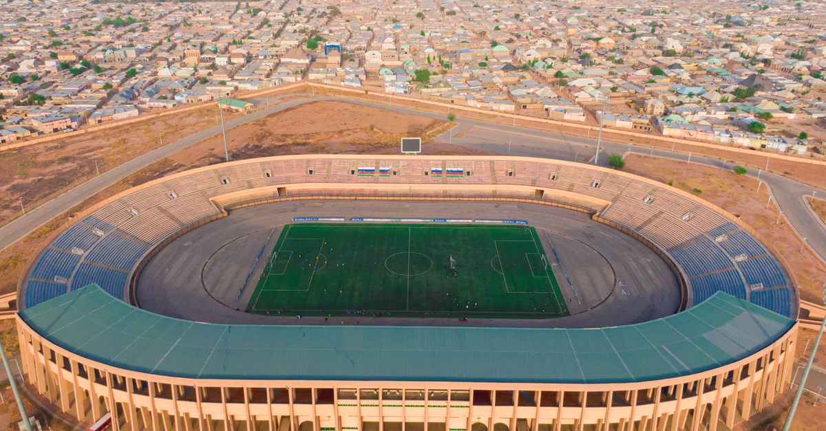 A stunning aerial view of a football stadium located in Nigeria surrounded by a sprawling urban area.